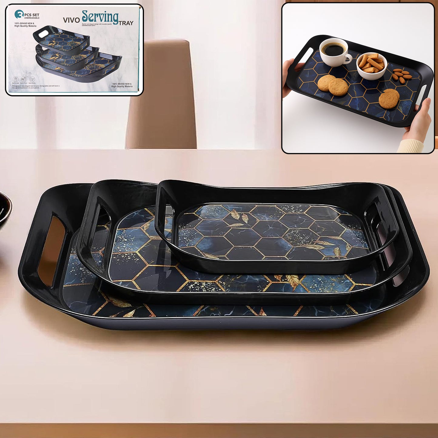 Premium Plastic Serving Tray (3 Pc) - Happy Price - Image 2