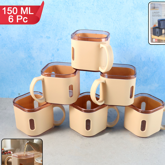 Premium Square Shape Tea Cup Set  6-piece (150 Ml)