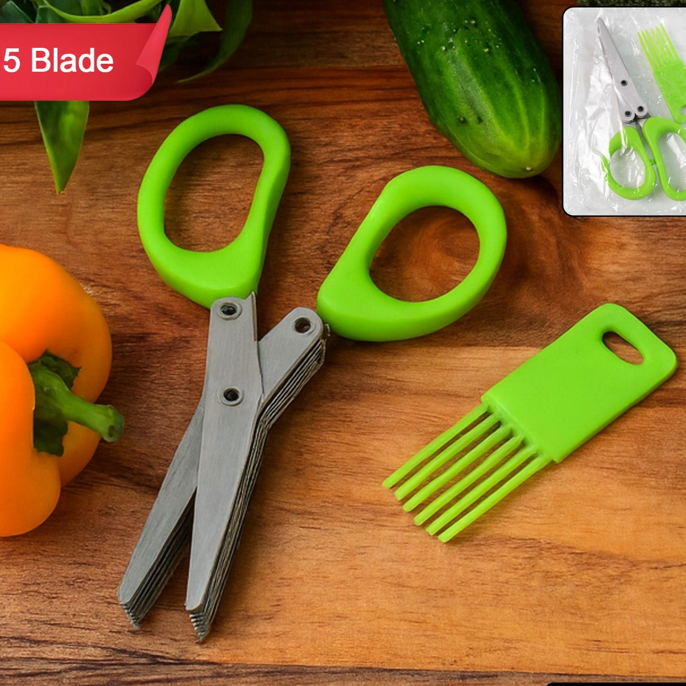 5-Blade Stainless Steel Kitchen Scissors with Cleaning Comb - Effortless Herb Chopper - Happy Price - Image 1