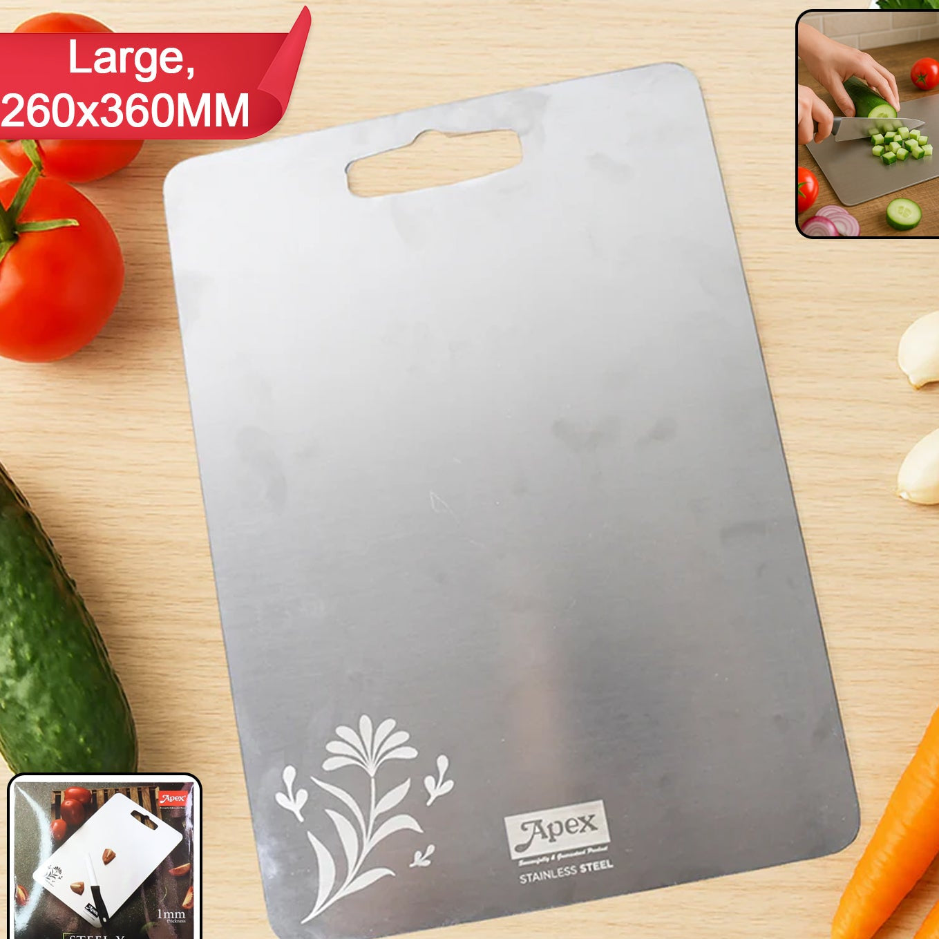 Apex Large Stainless Steel Chopping Board 260x360mm - 1 Pc - Happy Price - Image 1
