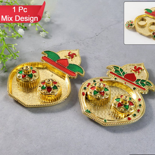 Decorative Plastic Kalash Kumkum Box - 1 Pc Mix Design - Happy Price - Image 1