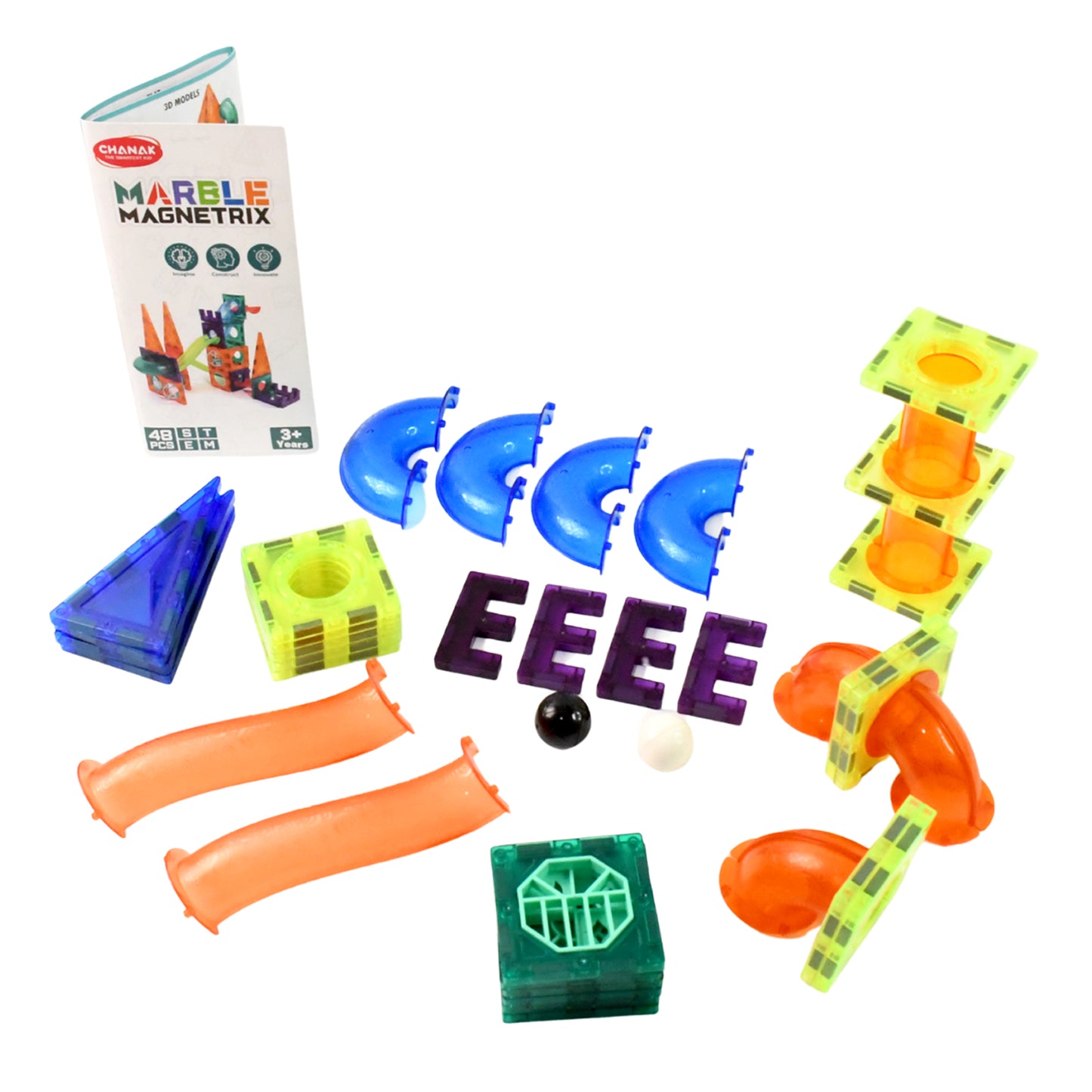 48-Piece Magnetic Marble Run Building Set for Kids - Transparent STEM Toy - Happy Price - Image 2