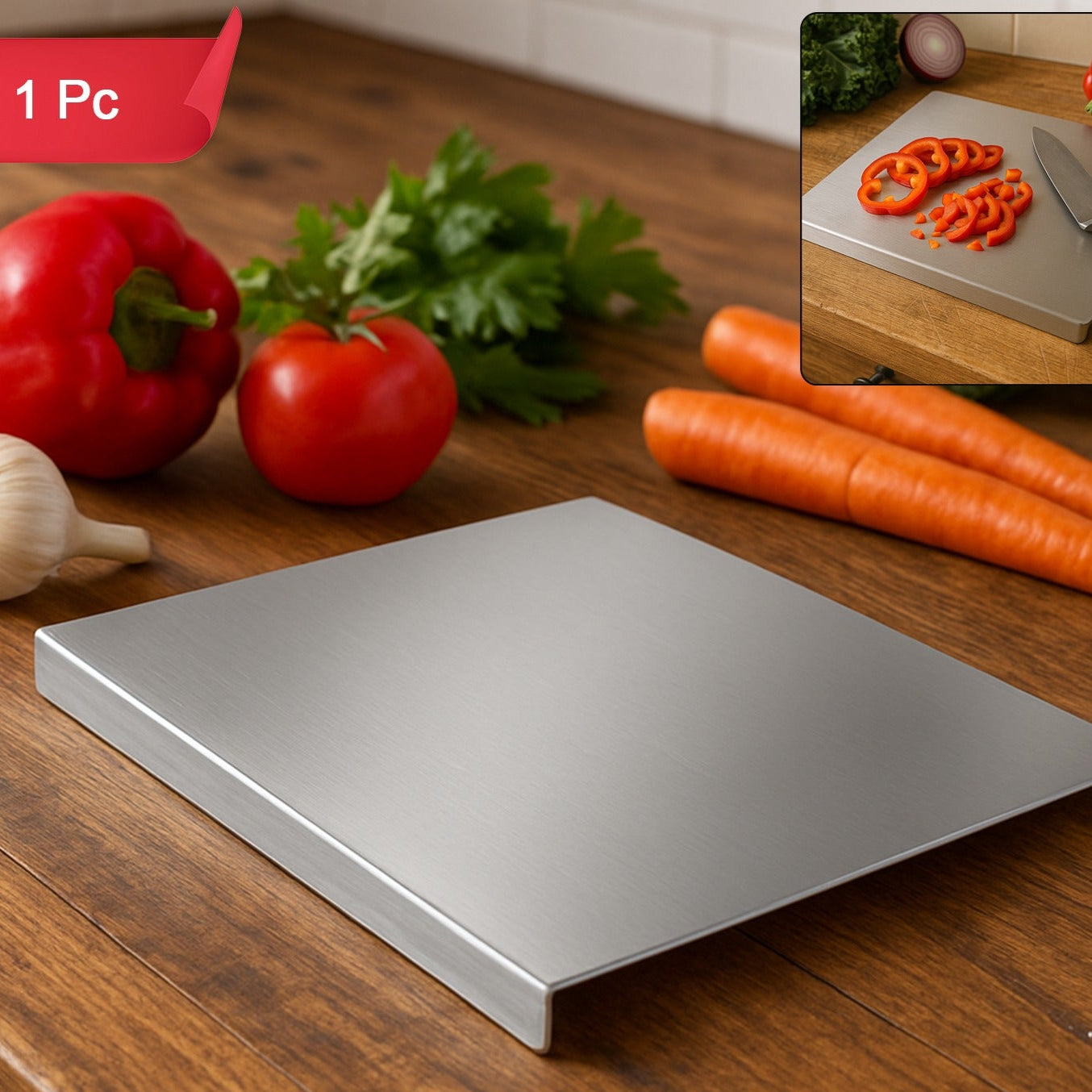 Premium Stainless Steel Anti-bacterial Chopping Board For Kitchen (1 Pc) - Happy Price - Image 1