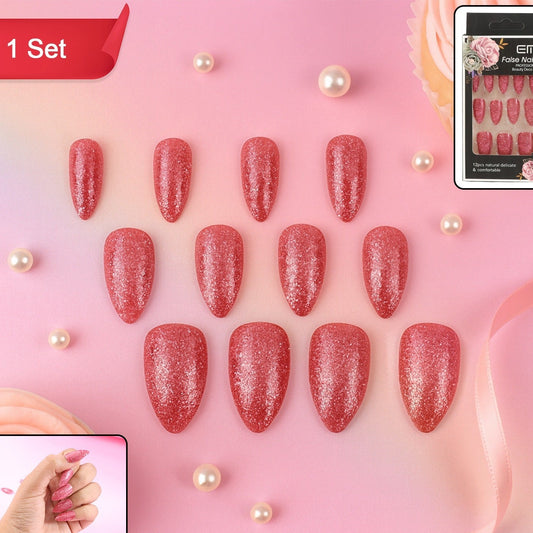 Glitter Press-On False Nails - 1 Set / 12 Pcs Artificial Nail Tips - Happy Price - Image 1