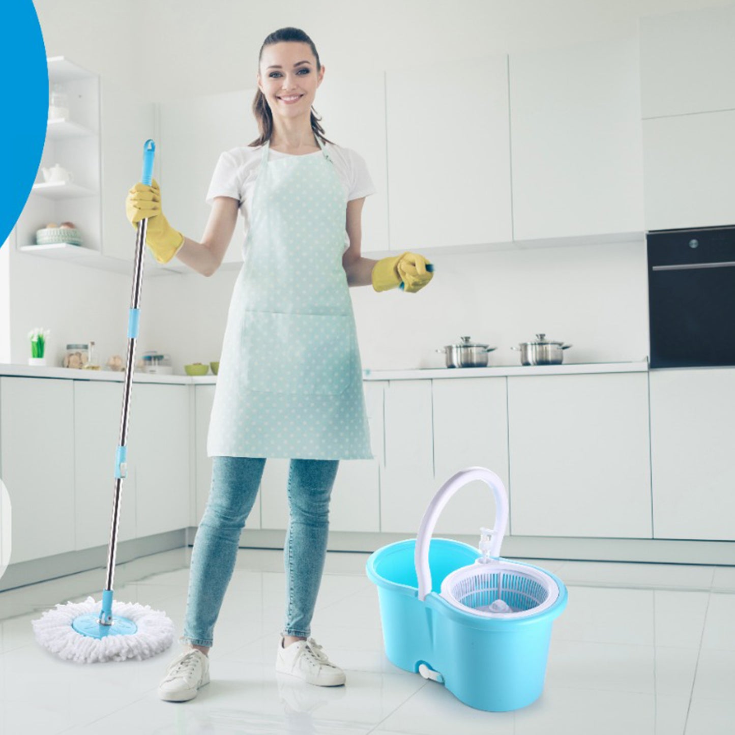 Plastic Spinner Bucket Mop 360 Degree Self Spin Wringing With 2 Absorbers For Home And Office Floor Cleaning Mops Set - Happy Price - Image 3