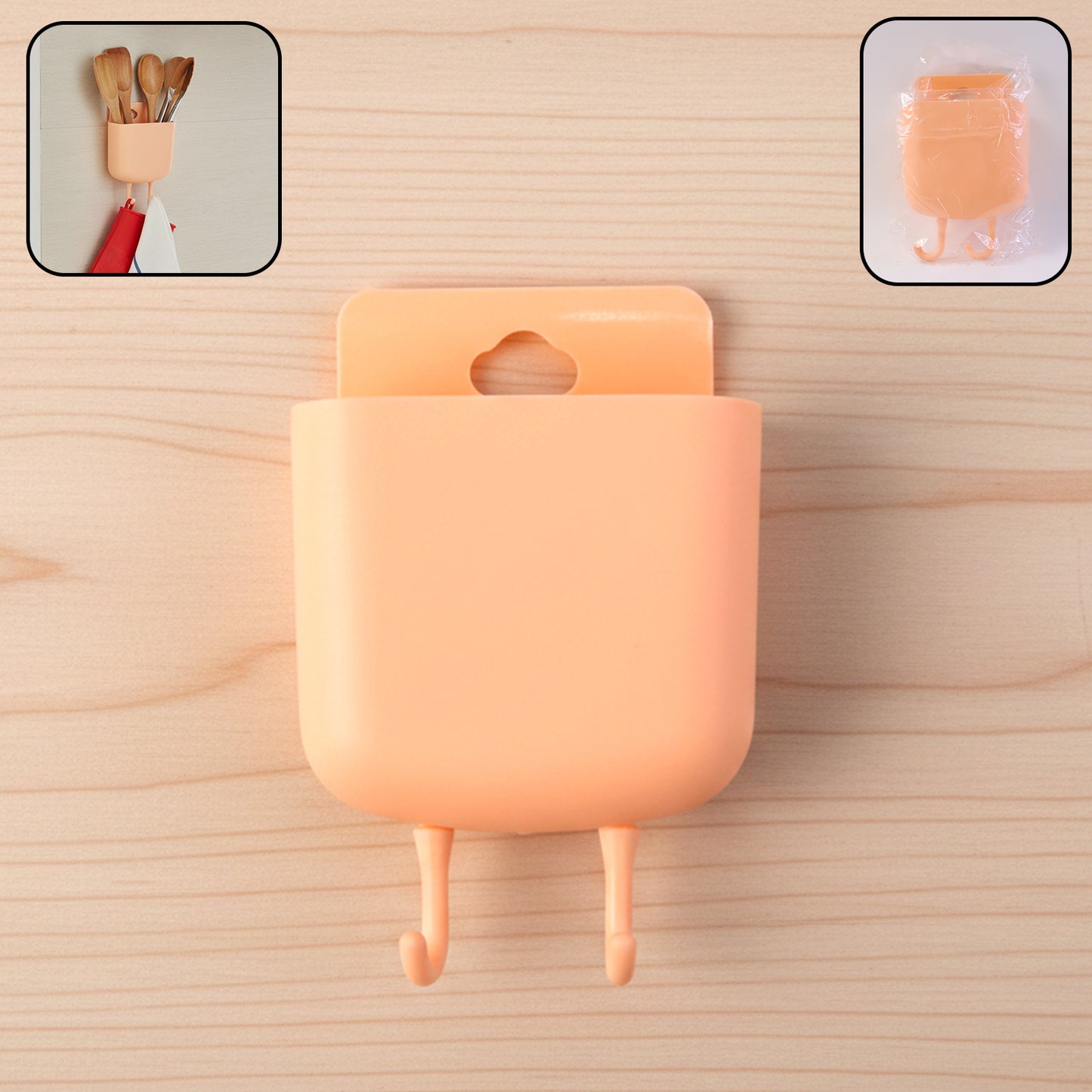 Plastic Wall Mount Holder with Hooks for Mobile Charging & Storage - 1 Pc - Happy Price - Image 3