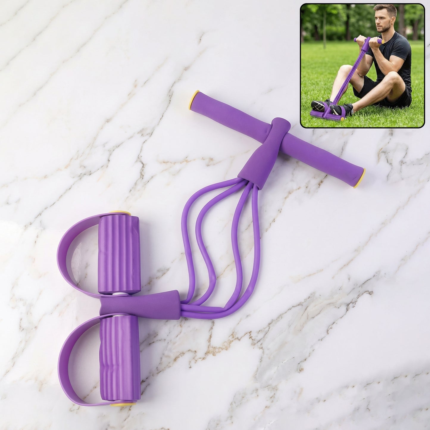 Portable Pull Rope Exerciser with Foot Pedals - Full Body Workout (1 Pc) - Happy Price - Image 2
