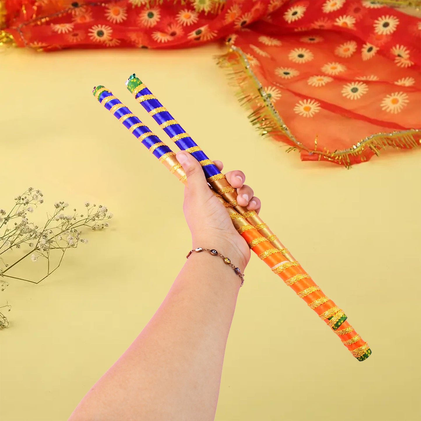 Traditional Decorative Dandiya Sticks Pair For Navratri Garba (2 Pc) - Happy Price - Image 5