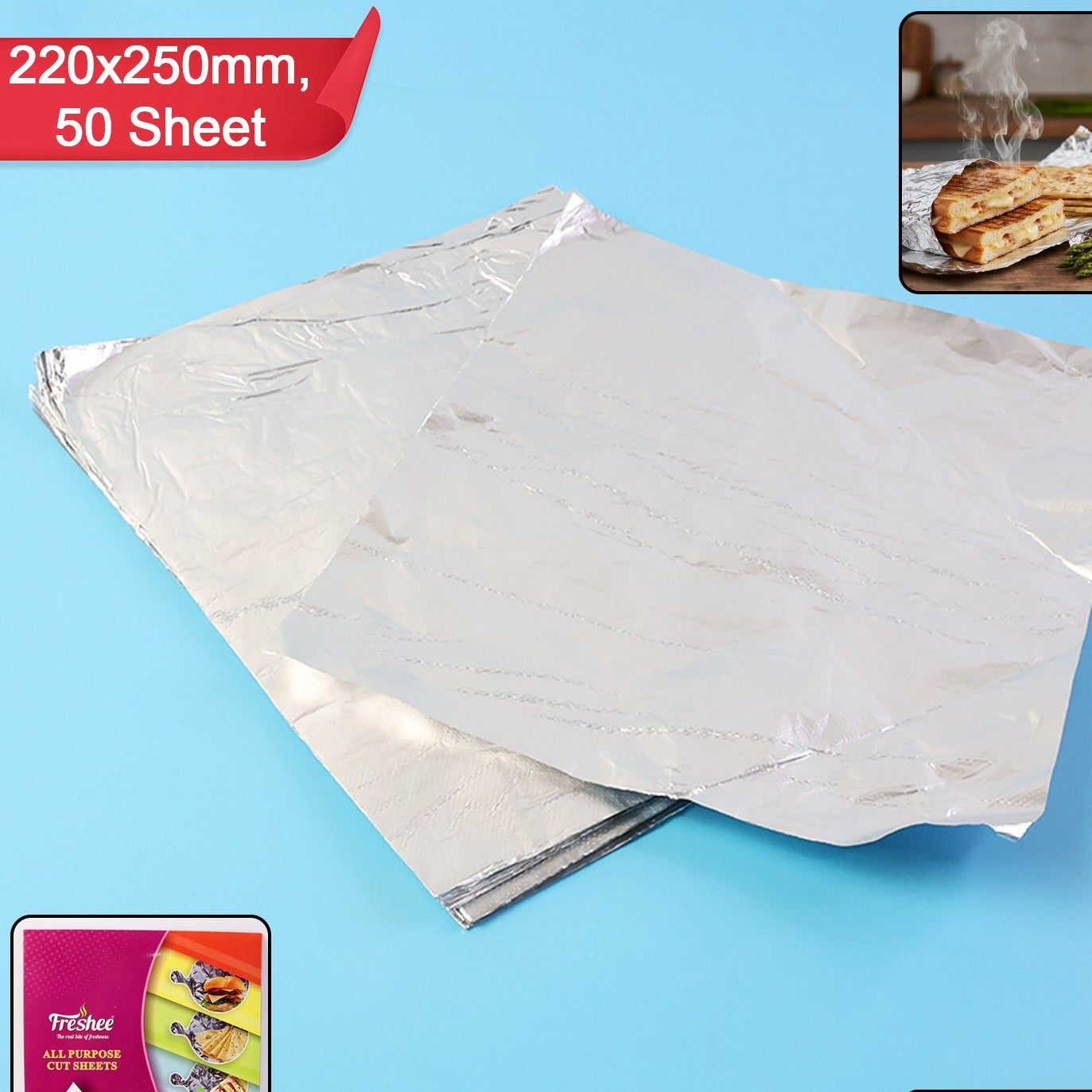 Aluminium Foil Cut Sheets 220x250 mm - 50 Sheets for Food Packaging - Happy Price - Image 1