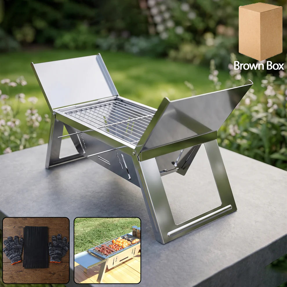 Portable Bbq  Barbecue Grill Stainless Steel Folding Charcoal Grill (1 Set  Net Weight  2207 Gm)