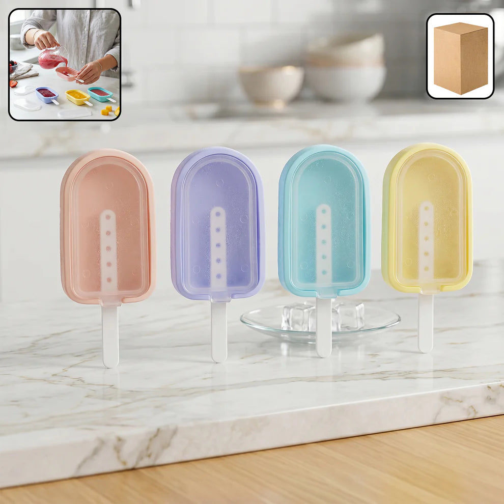 Premium Silicone Ice Cream Popsicle Mold Set 4 Pc