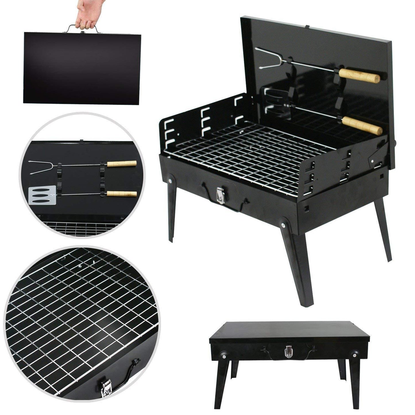 Stainless Steel Briefcase Style Barbecue Grill Toaster (Medium Black) - Happy Price - Image 4