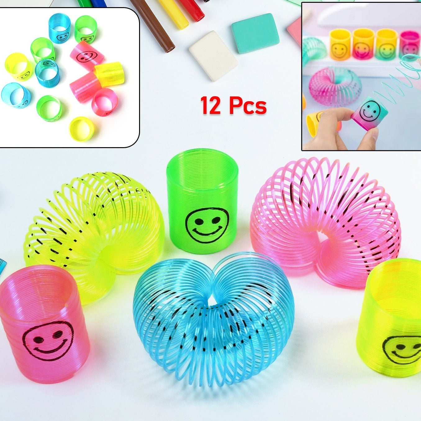 Multicolor Magic Smiley Spring Spring Toys Slinky Slinky Spring Toy Toy For Kids For Birthdays Compact And Portable Easy To Carry (12 Pcs Set) - Happy Price - Image 1