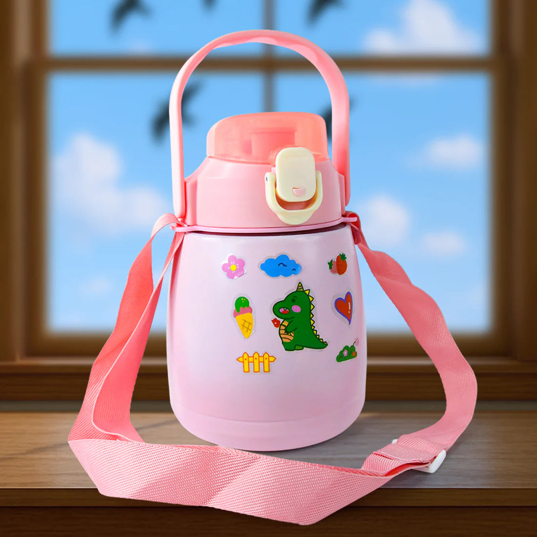 Stainless Steel Vacuum Insulated Water Bottle With Handle  Sticker (700 Ml) - Happy Price - Image 1