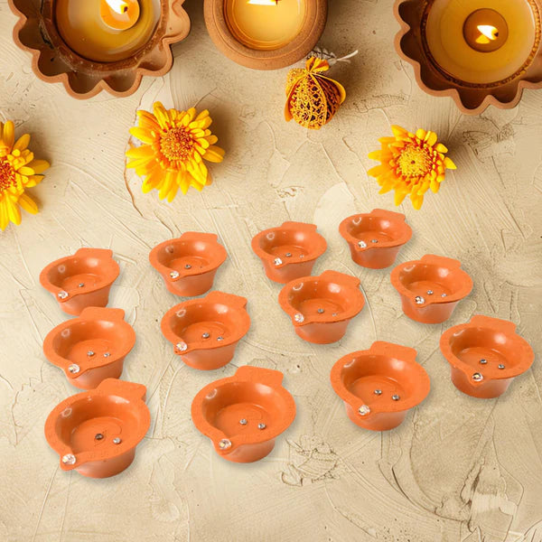 Water Activated LED Diyas for Diwali - 12 Piece Set