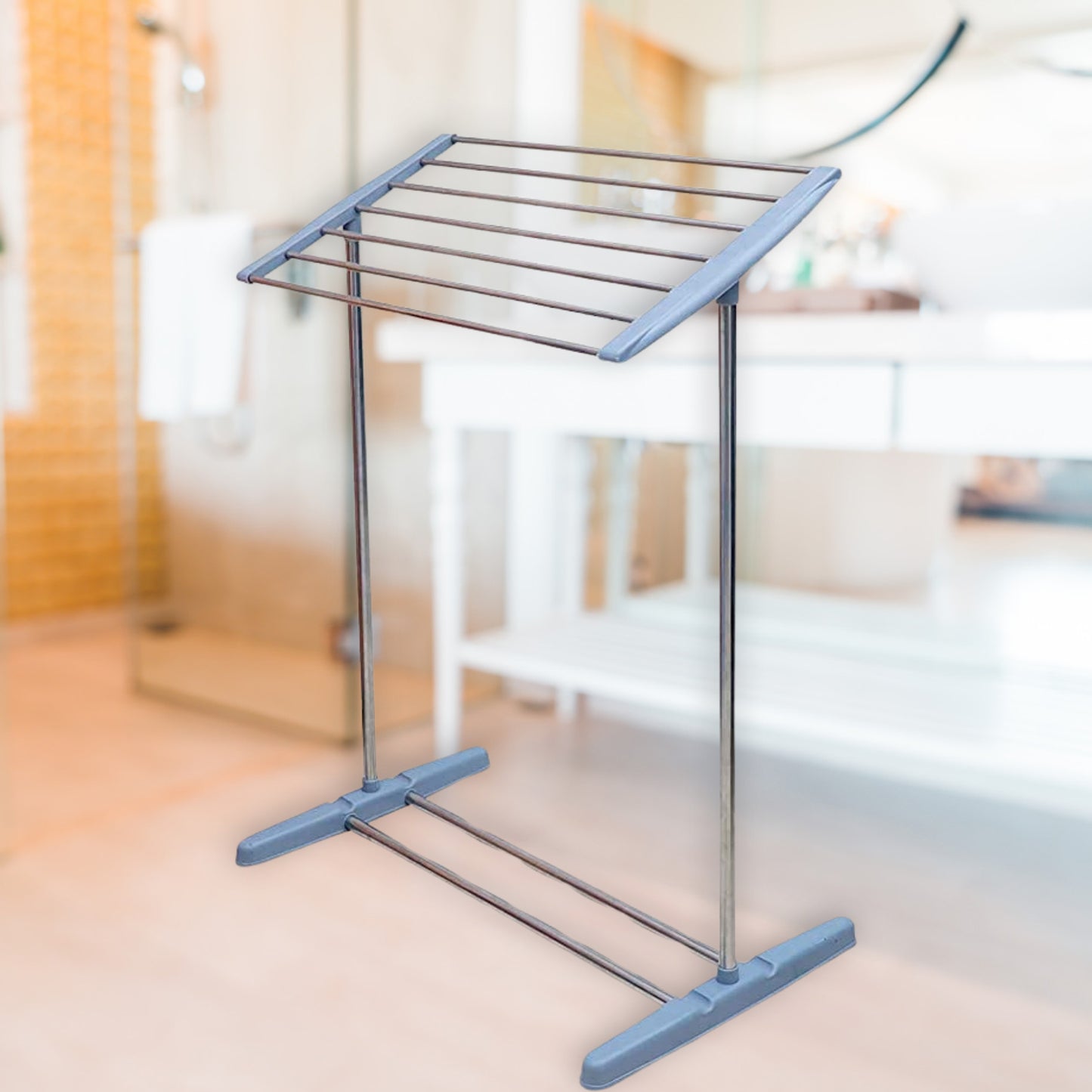 Foldable Stainless Steel & Plastic Mobile Drying Rack for Towels & Clothes - Happy Price - Image 3