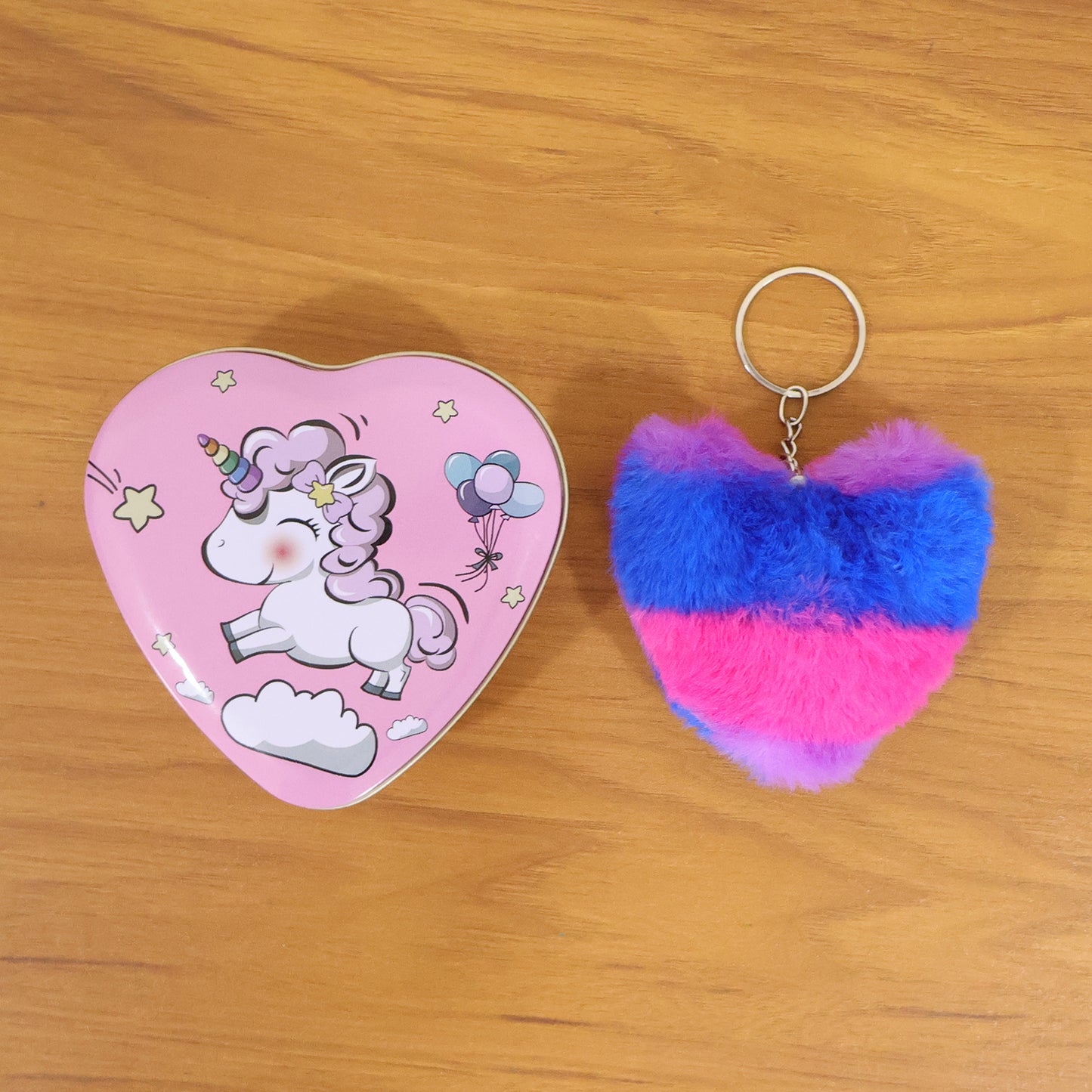 Heart Shape Gift Box  Plush Keychain (2 Pc)