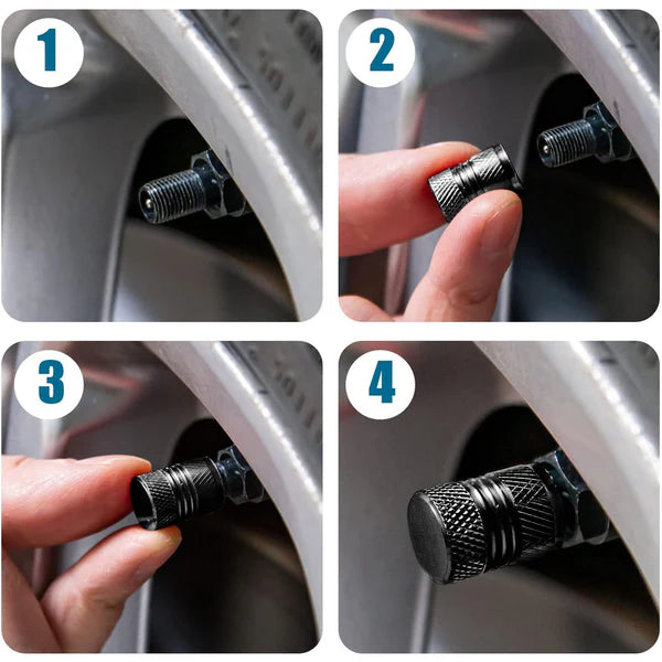 Aluminium Tire Valve Caps for Cars, Trucks, SUVs - 4 Pcs Silver