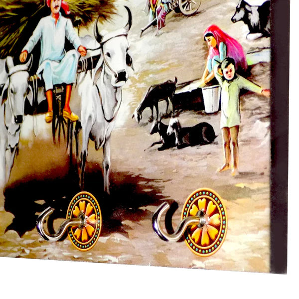 Wooden Landscape Wall Art with Key Hooks (1pc)