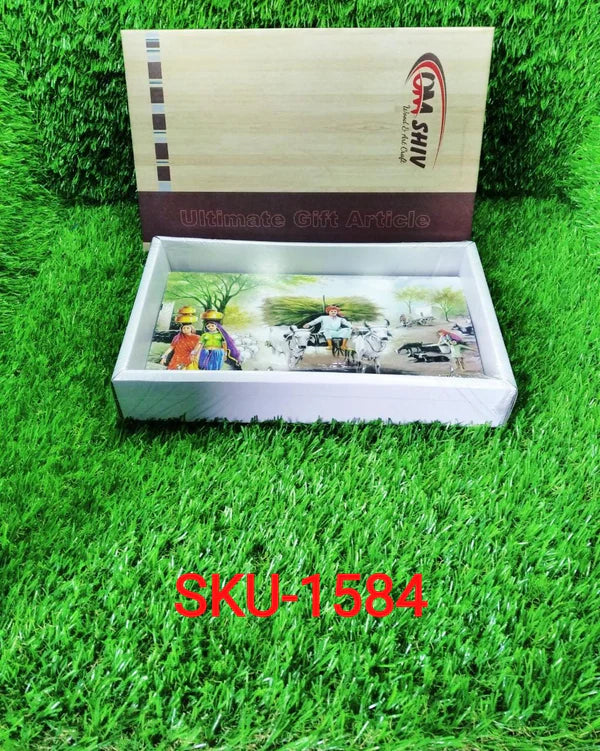 Wooden Landscape Wall Art with Key Hooks (1pc)