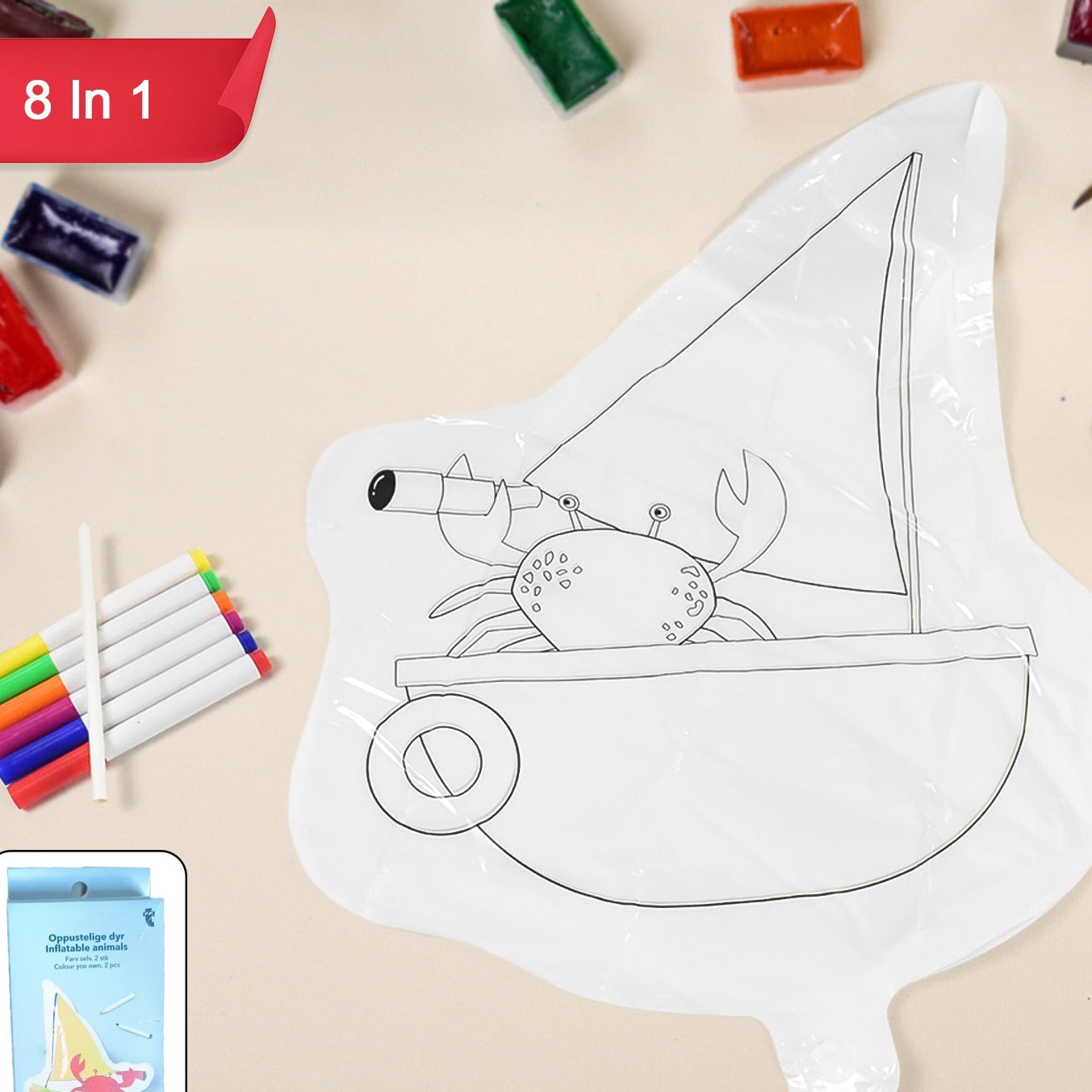 Multicolour Colour-your-own Inflatable Animals With 6pcs Colored Pen Markers (1 Set) - Happy Price - Image 1