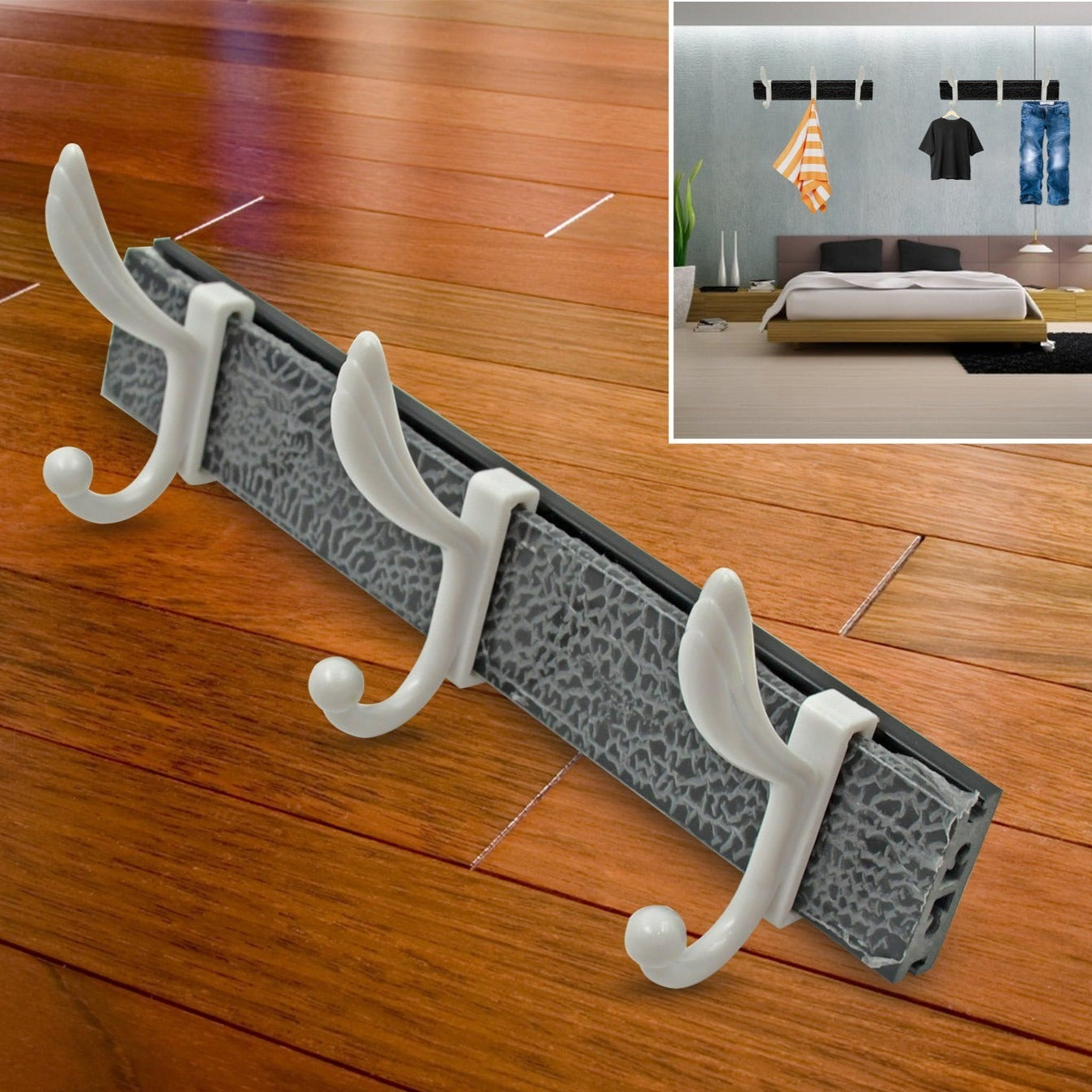 Cloth Hanger Wall Door Hooks Rail For Hanging Clothes For Hanging Hook Rack Rail Extra Long Coat Hanger Wall Mount For Clothes Jacket Hats 6 Hook - Happy Price - Image 1