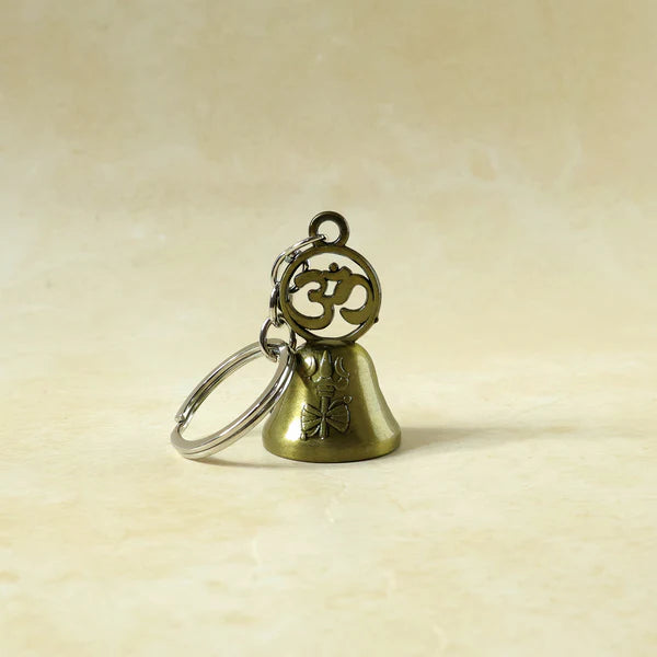 Om Symbol Temple Bell Metal Keychain (1 Pc) - Antique Brass Finish - Happy Price - Image 1