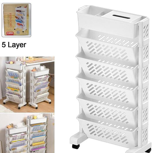 Movable Bookshelf Large Capacity Rotatable Plastic Rolling Organization Shelf  Rack - Happy Price - Image 1
