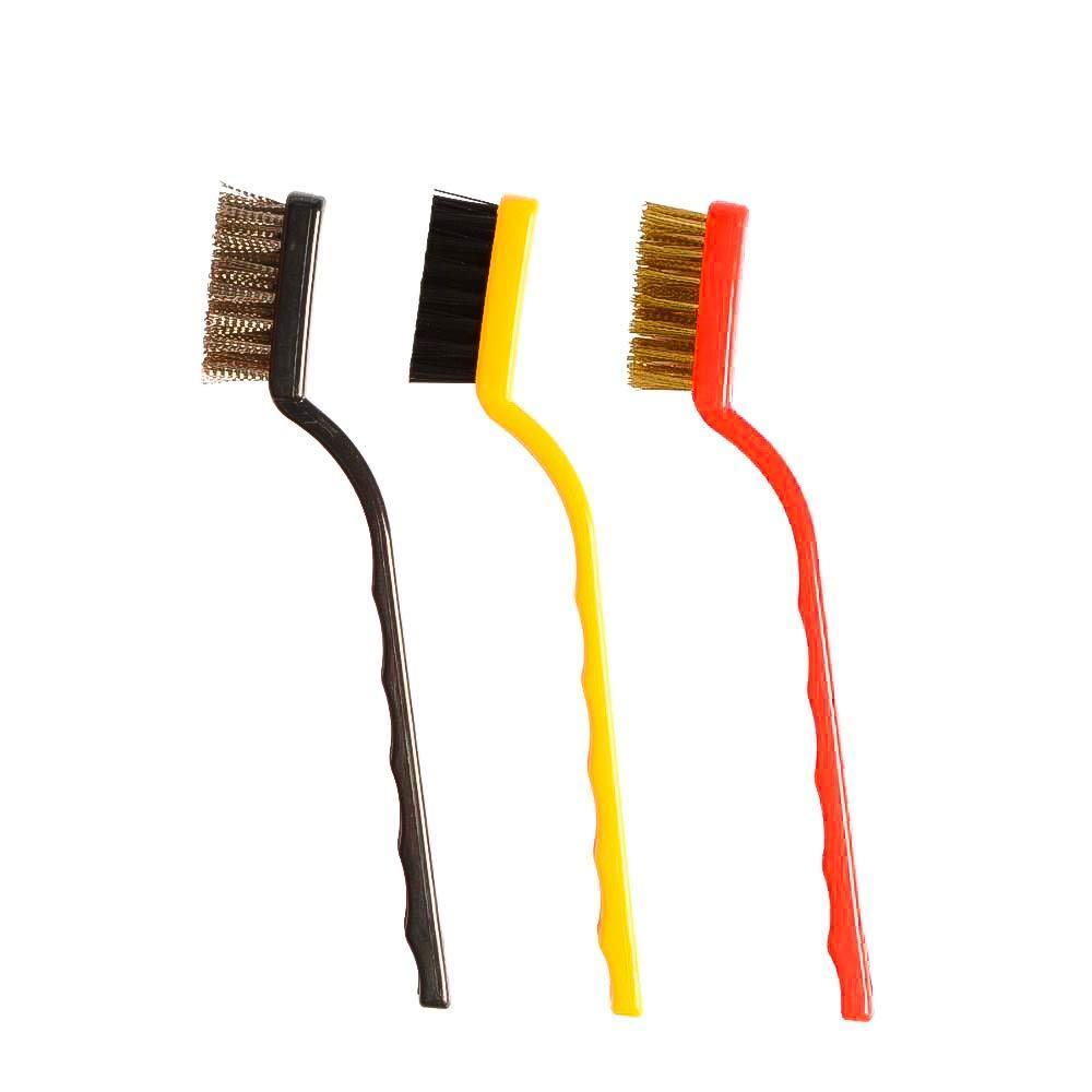 3 Pc Mini Wire Brush Set (Brass Nylon Stainless Steel Bristles) - Happy Price - Image 1