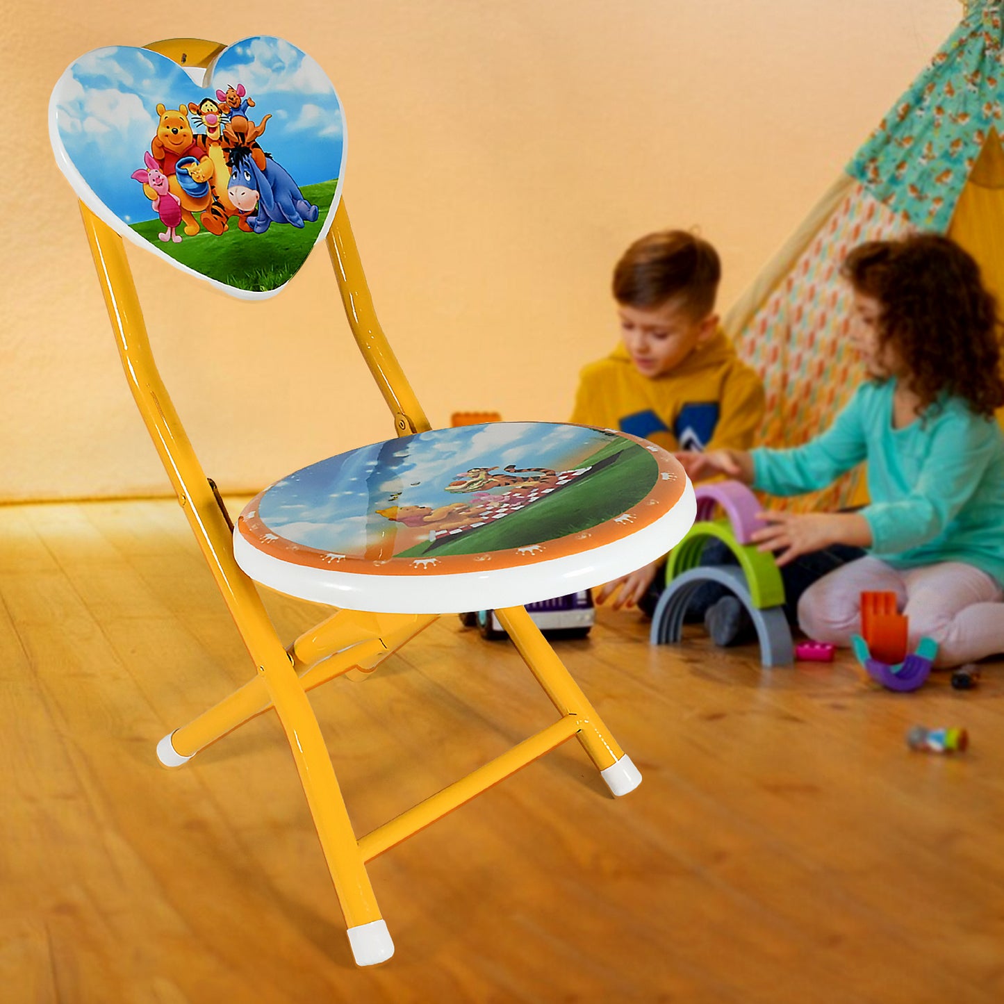 Heart Shape Kids Chair Cartoon Printed Foldable Kids  Children Folding Chair For Playrooms Schools Daycares And Home. Metal And Fibre Body Picnic Beach Camping Chair (1 Pc) - Happy Price - Image 2