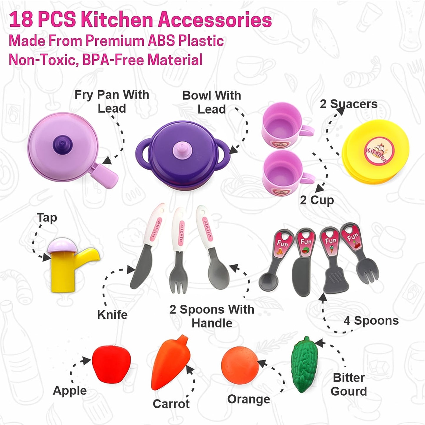 Kitchen Set For Kids Girls Pretend Play Toys Little (23 Pcs Set Approx) - Happy Price - Image 4