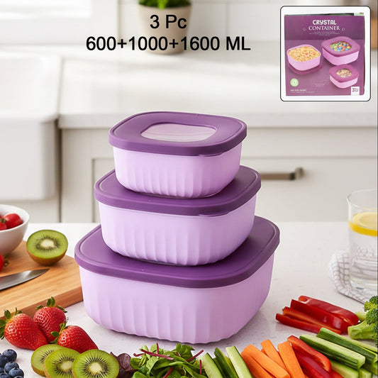 3 Piece Stackable Food Storage Container Set with Lids - Square Kitchen Organisers - Happy Price - Image 1
