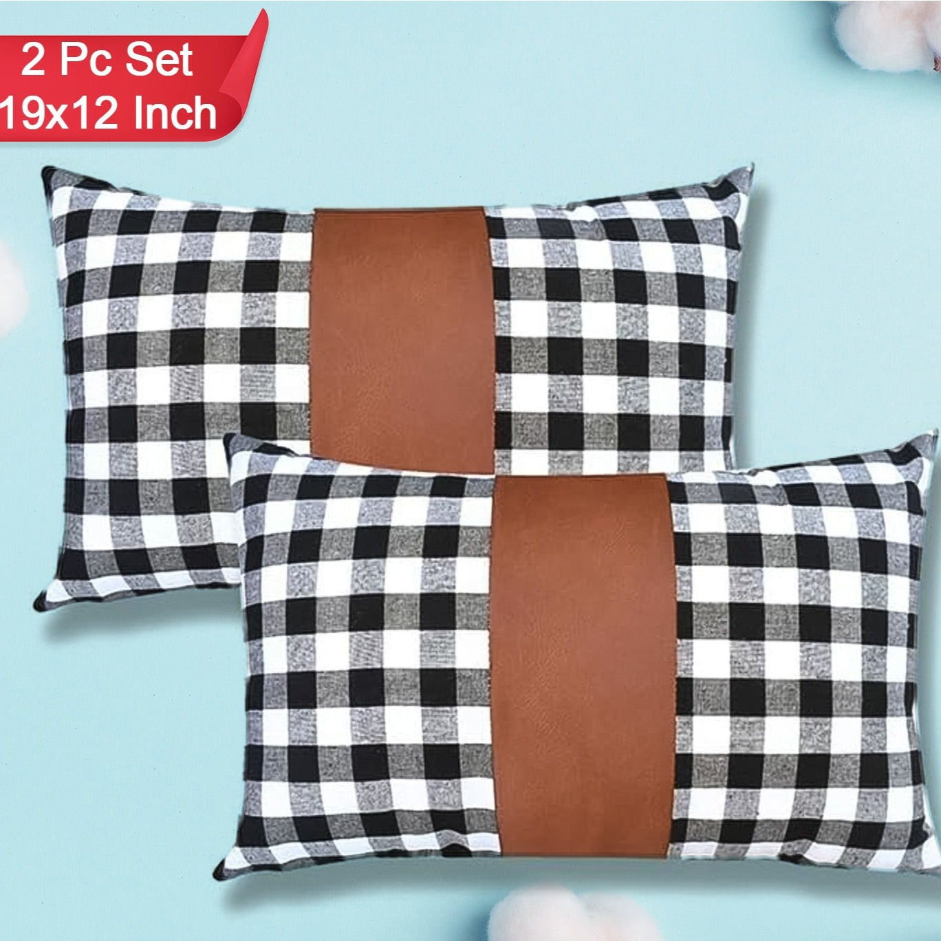 Pillow Covers Leather  Cotton Cushion Covers (19  12 Inch  1 Pair  2 Pc) - Happy Price - Image 1