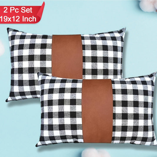 Pillow Covers Leather  Cotton Cushion Covers (19  12 Inch  1 Pair  2 Pc) - Happy Price - Image 1