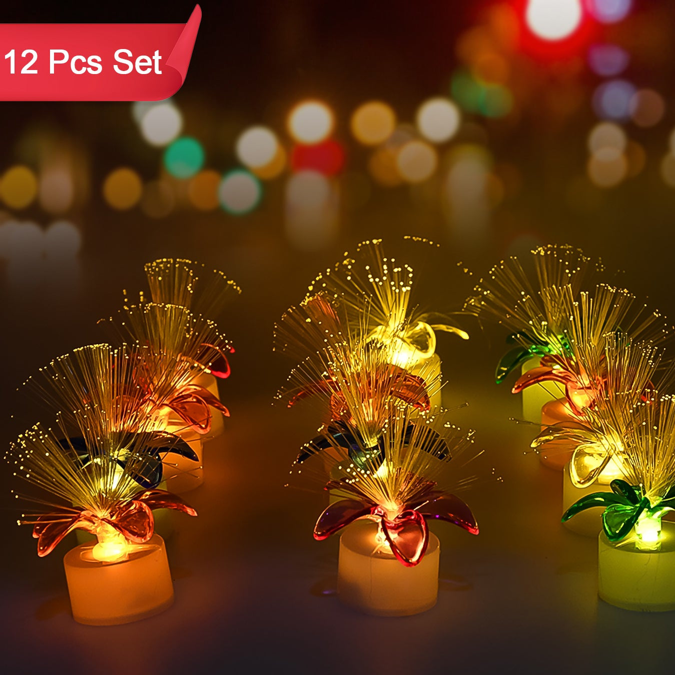 Fiber Optic Light Mini Color Change Led Table Centerpieces  Light Up Candle - Pack Of 12 - Happy Price - Image 1
