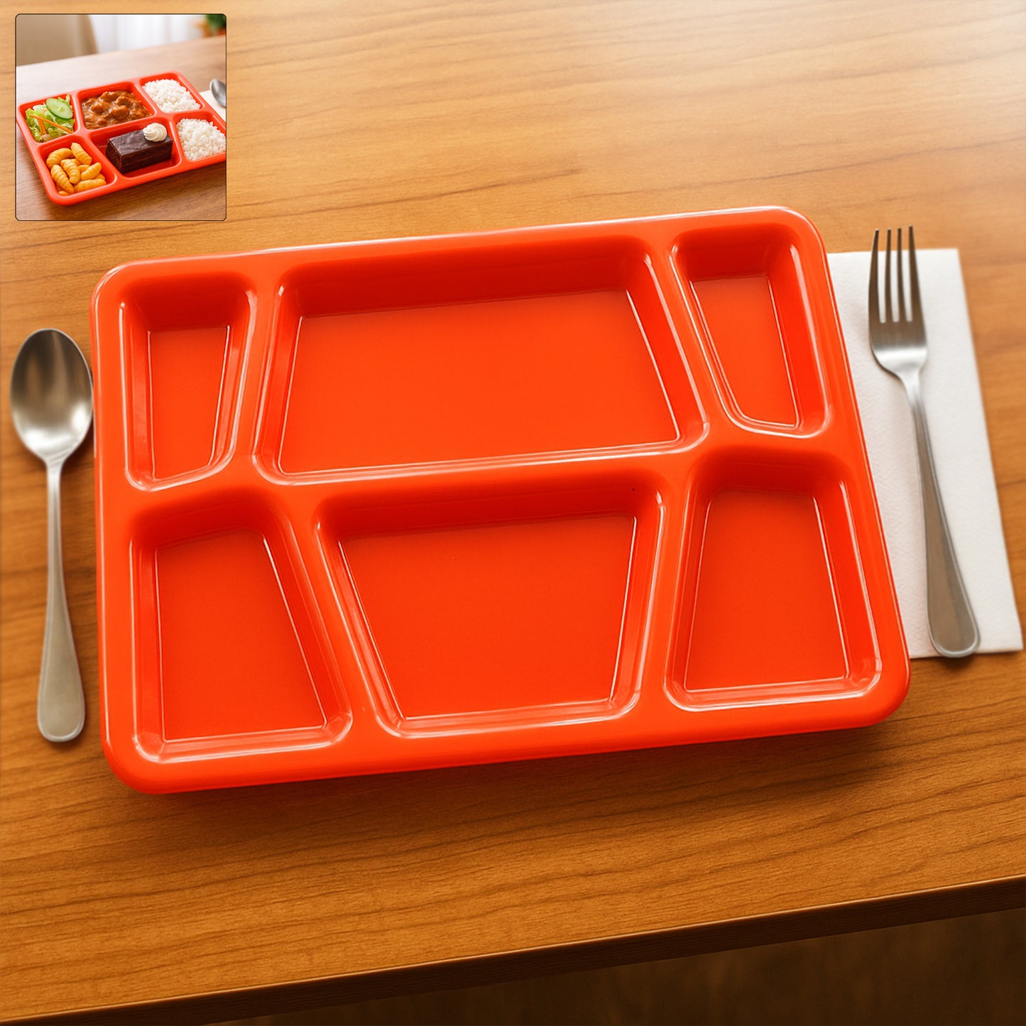 Plastic Multi-Compartment Meal Serving Tray - 6 Sections, Red (1 Pc) - Happy Price - Image 7