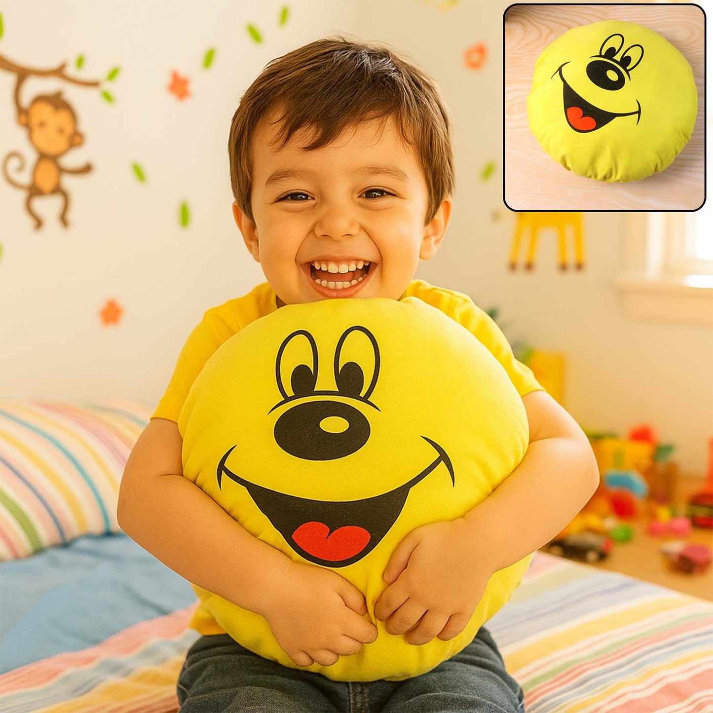 HappyPrice Smiley Face Round Cushion Pillow (30x30 cm, 1 Pc) - Happy Price - Image 2