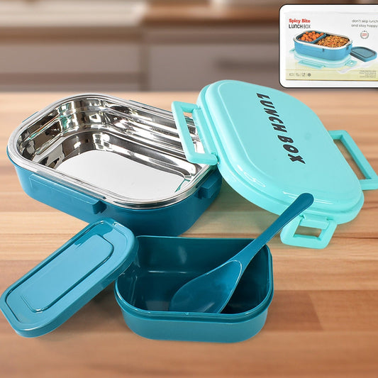 3-in-1 Stainless Steel Lunch Box with Detachable Small Container & Spoon - 1 Set - Happy Price - Image 1
