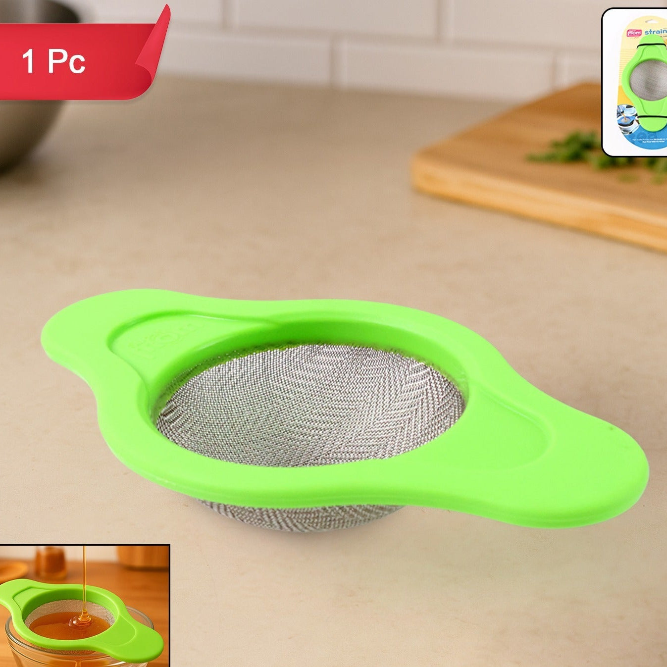 Stainless Steel Fine Mesh Sieve with Dual Plastic Handles (1 Pc) - Happy Price - Image 1