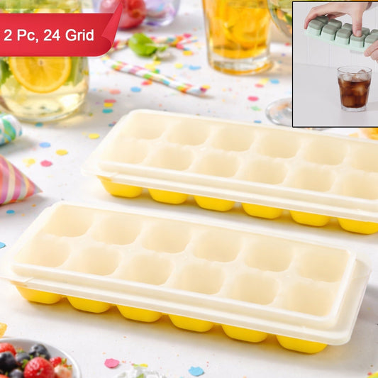 24 Grid Pop Up Ice Cube Tray Set With Lid (2 Pc Set)