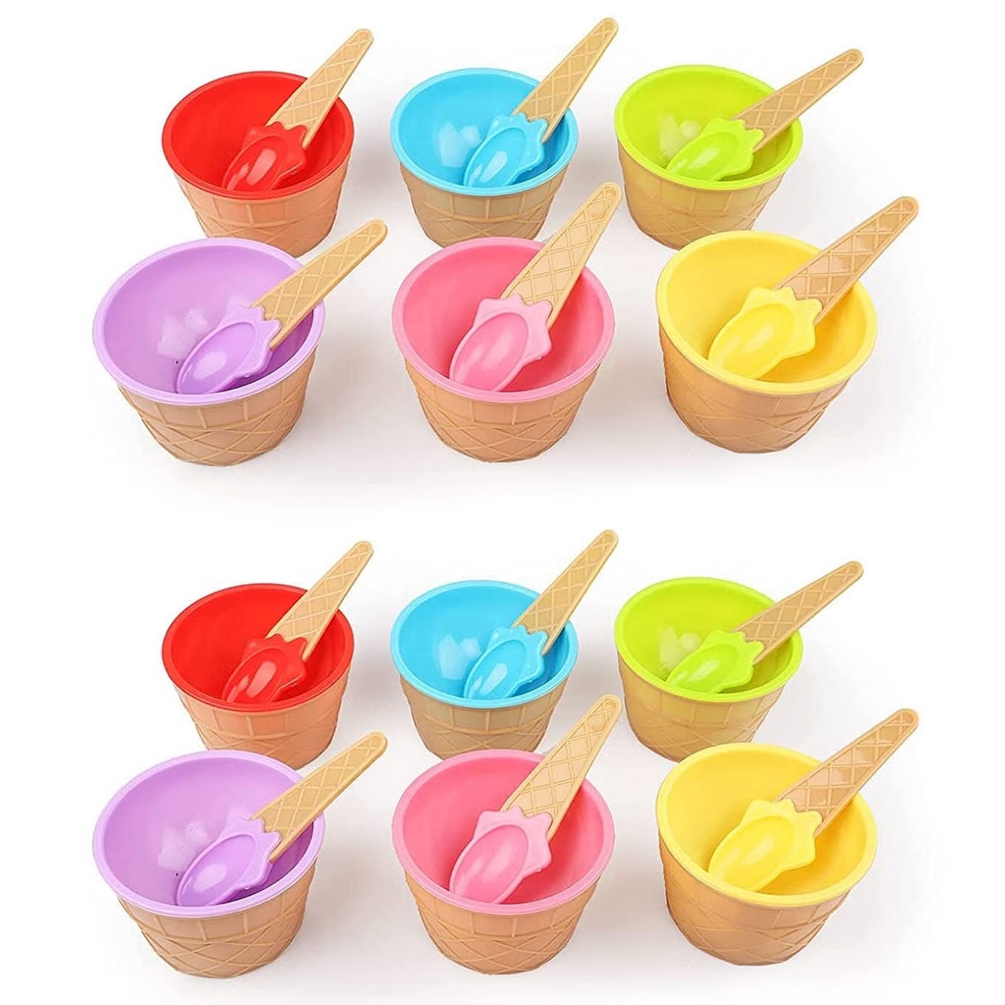 Ice Cream Bowl  Spoon Set Plastic Solid Colour Cream Cup Couple Bowl With Spoon. Ice Cream Spoon  Bowl Set 12 Pc Set Of Ice Cream Bowl  Spoon (Multi Color) - Happy Price - Image 2