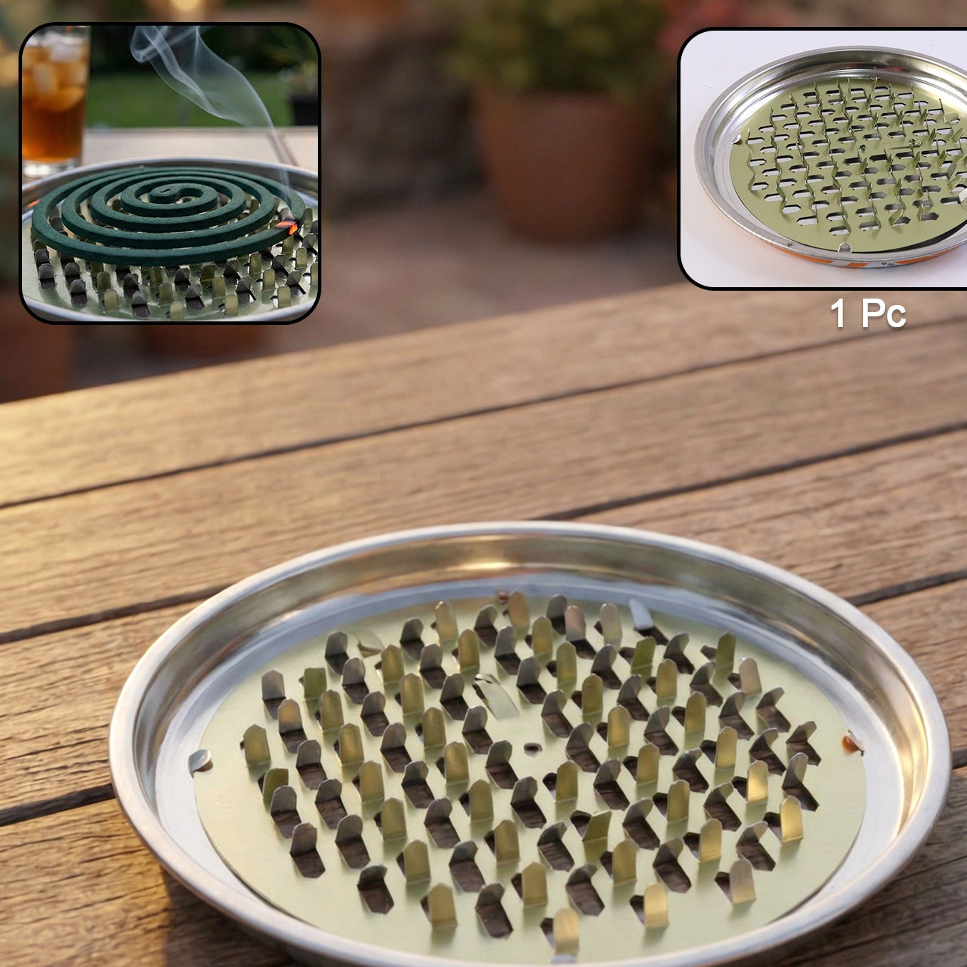 Round Metal Mosquito Coil Holder with Ash Tray - 1 Piece - Happy Price - Image 1
