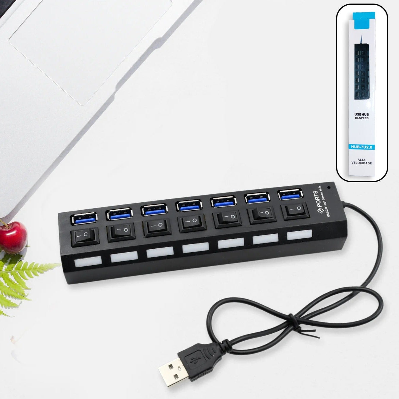 Usb Splitter Multi Port Usb 2.0 Hub 7 Port With Independent Onoff Switch And Led Indicators Usb A Port Data Hub Suitable For Pc Computer Keyboard Laptop Mobile Hdd Flash Drive Camera Etc - Happy Price - Image 1