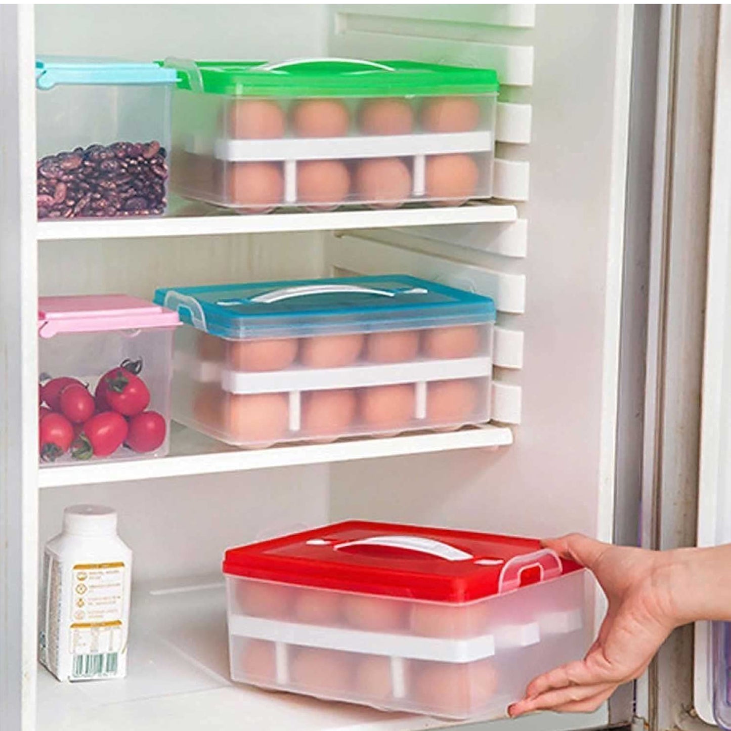 2layer 32 Grid Egg Tray With Lid Egg Carrier Holder For Refrigerator Camping Food Storage Container With Handle (1 Pc ) - Happy Price - Image 6