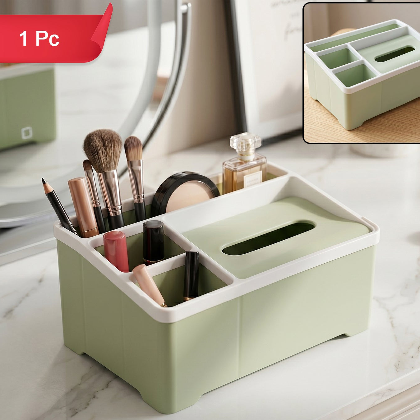 Multipurpose Compartment Storage Box with Tissue Holder - 1 Pc - Happy Price - Image 1