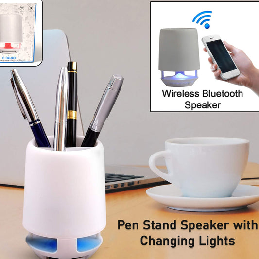 Multifunctional 4 Compartment Pen Holder With Bluetooth Speaker 5 W Bluetooth Speaker Laptop  Desk Speaker  Table Lamp  Night Lamp Smart Color Changing Pen Stand Wireless Bluetooth Speaker - Happy Price - Image 1