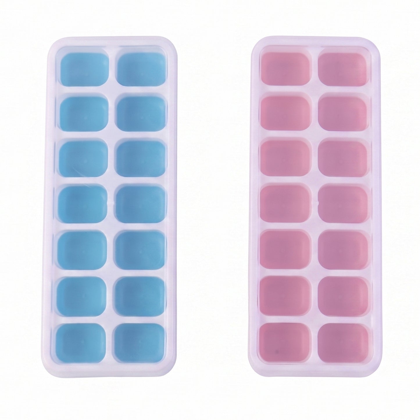 Set of 2 Plastic Ice Cube Trays with Lids - 14 Grids Each - Happy Price - Image 4