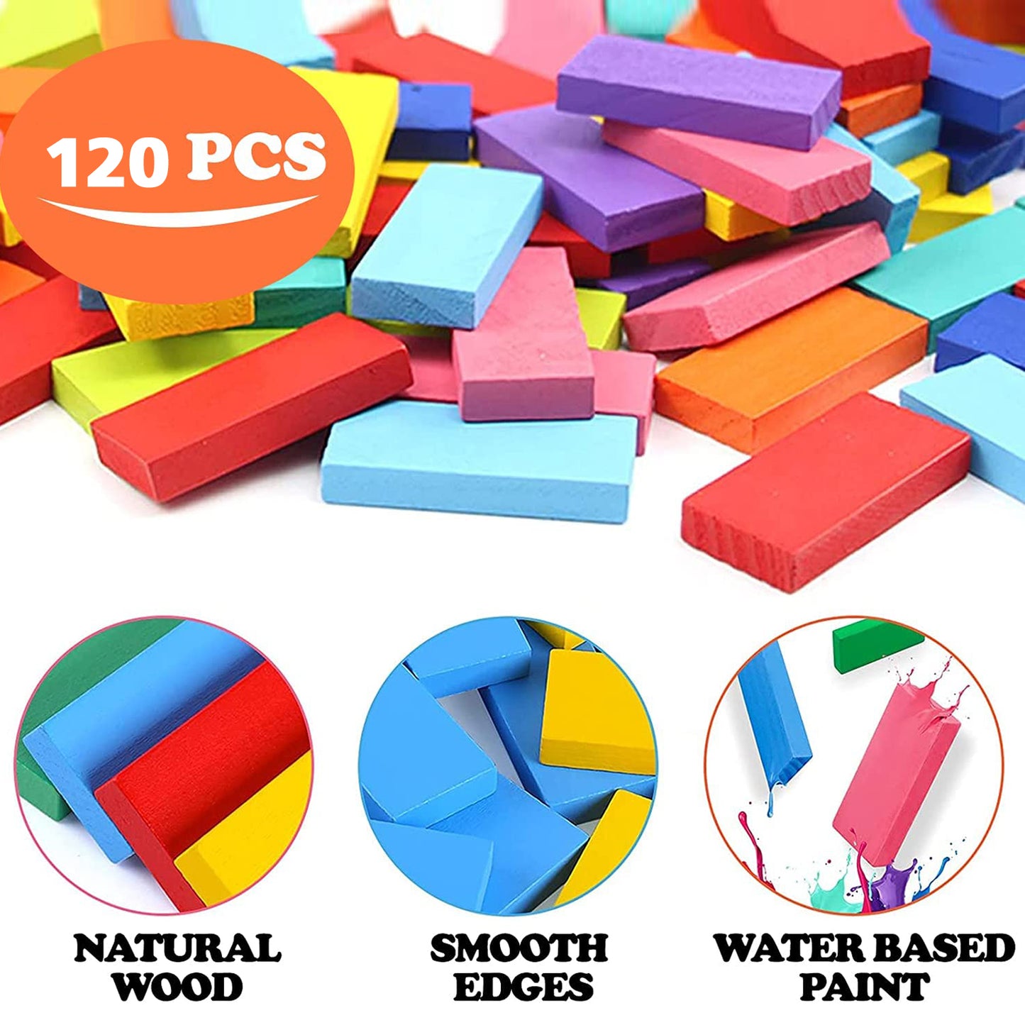 120pc Dominoes Blocks Set Multicolor Wooden Toy Building Indoor Game Toy. - Happy Price - Image 4