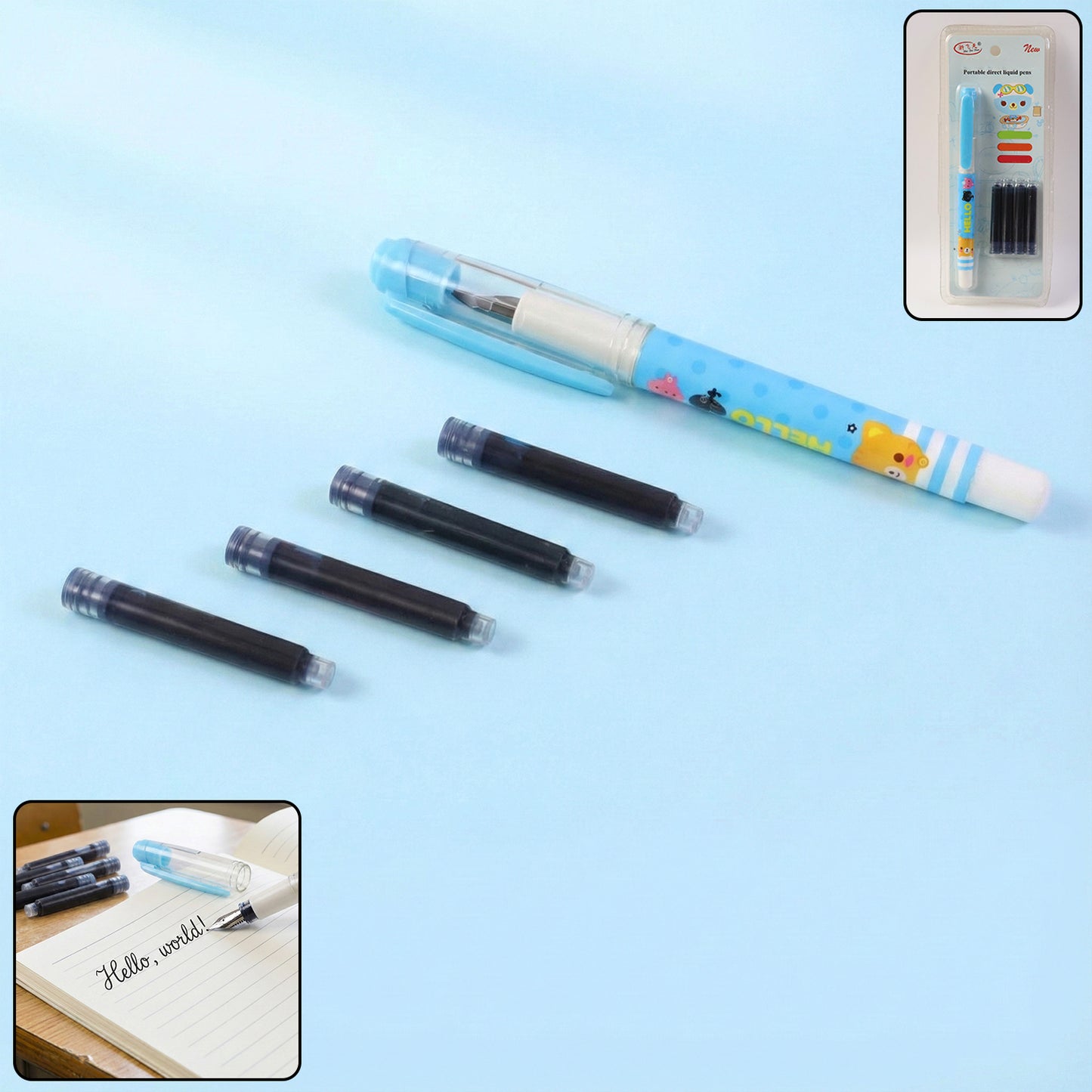 Cute Cartoon Liquid Ink Pen Set with Refills - Smooth Writing Fountain Style - Happy Price - Image 2
