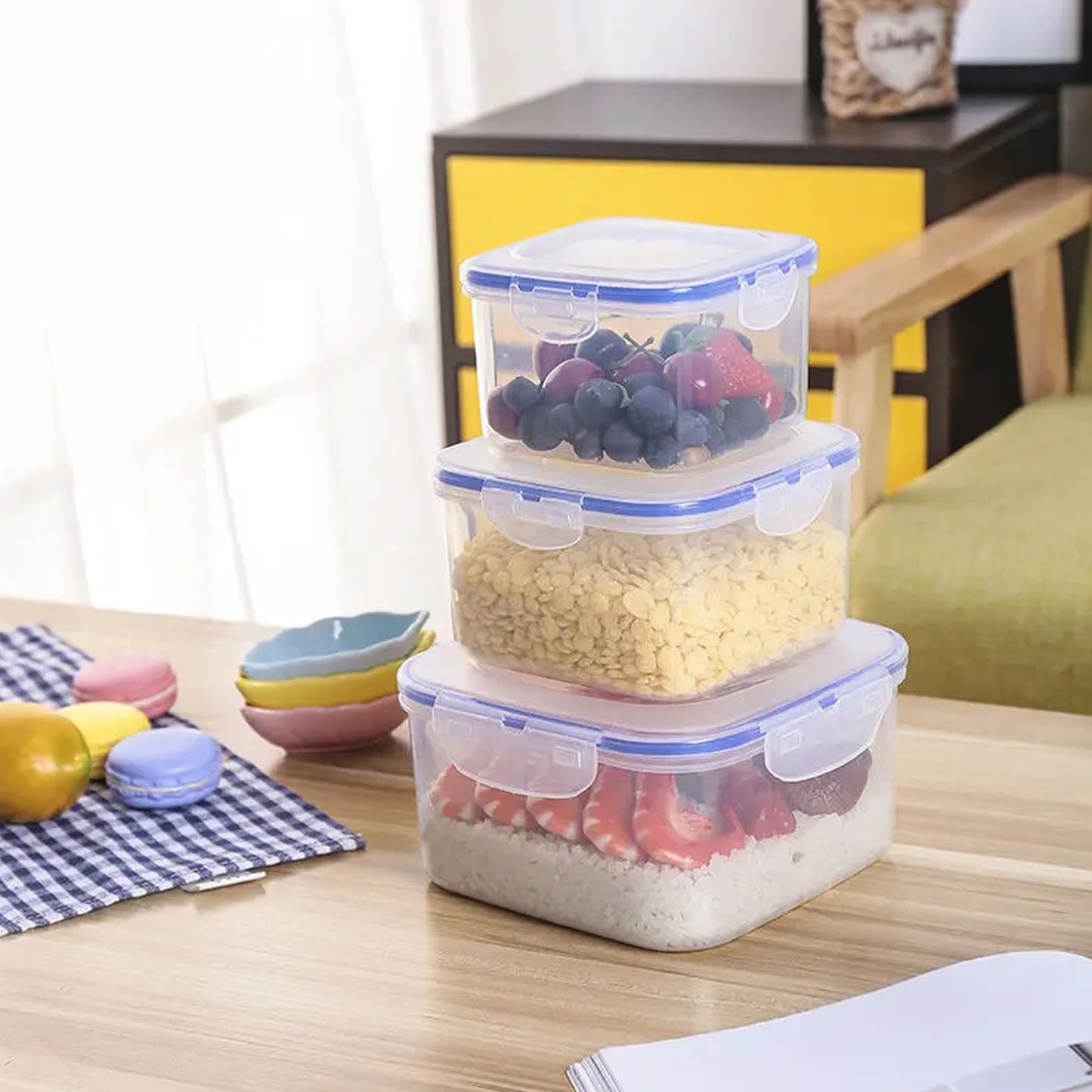 Kitchen Storage Container Set With Food Grade Plastic And Air Seal Lock Lid For Storage Of Grocery Spices Dry Fruits Use For Home Office Restaurant Canteens (3 Piece Set) - Happy Price - Image 5
